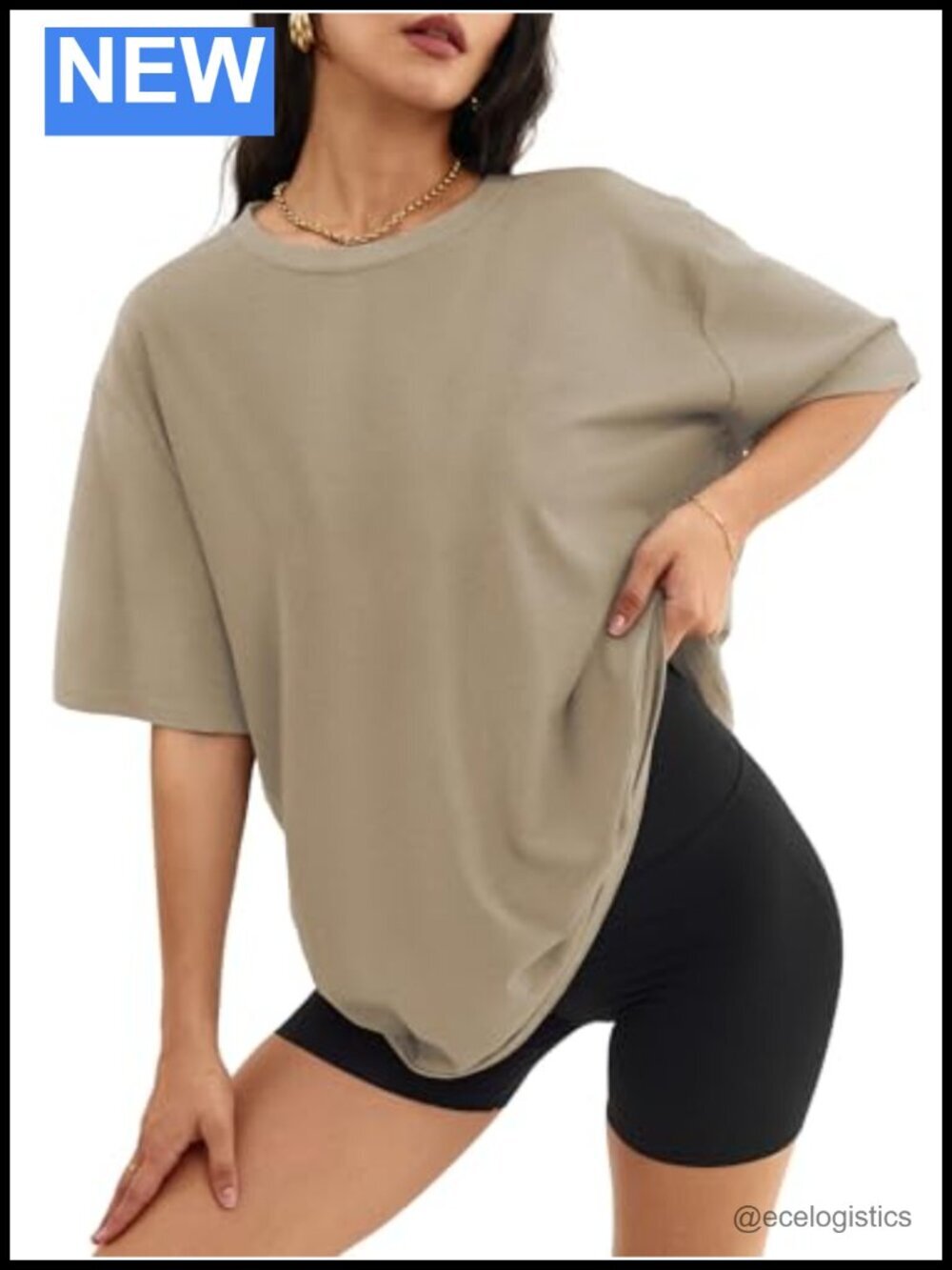Oversized T-Shirt Short Sleeve Loose Fit Crew Neck Cotton Polyester Blend
